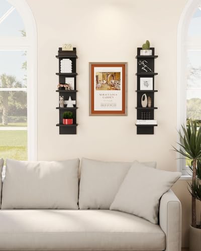 IBUYKE 5 Tier Wall Shelf Unit,Black Vertical Shelf,Floating Storage Shelf,Decorative Wall Mount Vertical Shelving for Home, Bedroom,Living Room,Office Decor WBC009B-2 - color: Black, size: 5 Tier - 2P