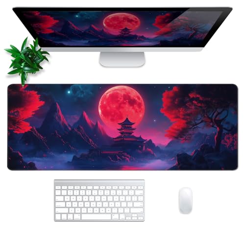 Darkness Red Moon Mouse Pad Abstract Red Mouse Pad 31.5x11.8 Inch Texture Non-Slip Rubber Base Large Mousepad Stitched Edges Keyboard Mouse Mat Desk Pad for Office and Home (Darkness 4) - color: Darkness Red Moon 4