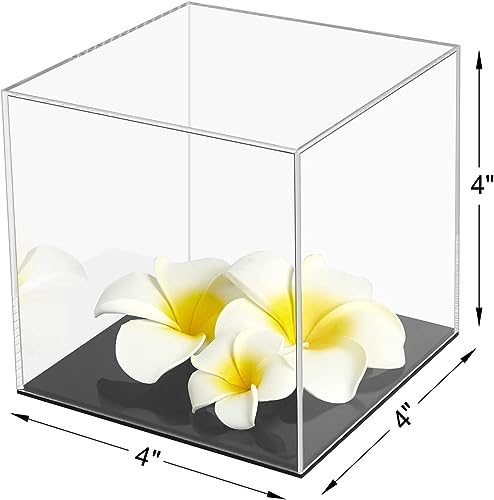Cliselda Clear Acrylic Display Case with Black Base 4x4x4 inch | Square Acrylic Box Cube Small Storage Containers, Fully Assembled Dustproof Display Box for Collectibles Action Figures - size: 4x4x4 inch