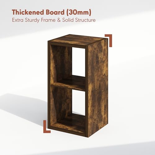 Furinno Cubicle Record Player Stand with Vinyl Storage, 2-Cube 1.2 Extra Thick Vinyl Record Storage, Open Back Media Shelf for CD DVD Blueray Game Disc, for Living Room, Home Office, Amber Pine - color: Amber Pine, size: Extra Thick, 2-Cube Standard