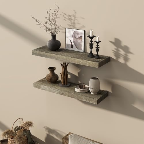 Acovy 30" Unfinished Solid Reclaimed Wood Floating Shelves, Rustic Heavy-Duty Wall Shelves, 8" Deep Floating Shelf for Living Room, Bathroom, Bedroom and Kitchen, Set of 2, Grey - color: Cement Grey, size: 30inches-2p