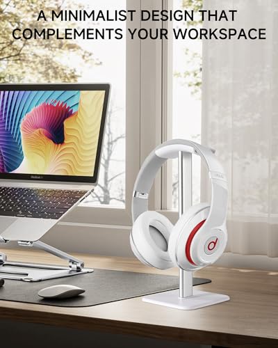Sleek Modern Headphone Stand for Desk - Easy Assembly & Disassembly - Exquisite Craftsmanship Headset Holder for All Type PC Wireless Gaming Headset (White) - color: White