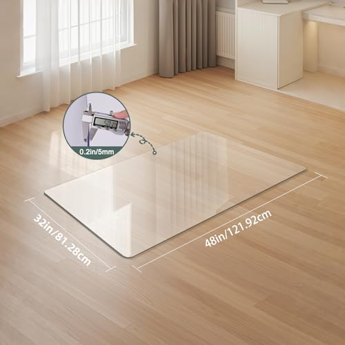 Tempered Glass Chair Mat 48" x 32",1/5" Thick for Office Desk,Rolling Chair Mat for Carpet, Odorless, Easy to Clean with 4 Non-Slip Pads for Carpet & Hardwood Floors - size: 48" x 32"