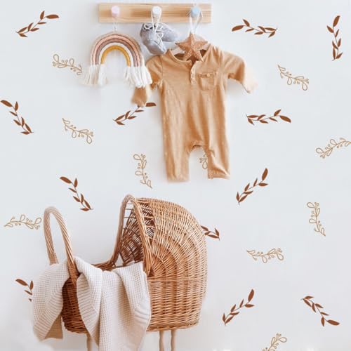 12x36 Inch Set Boho Wall Decals - DIY Boho Wall Decal Mural Set - 48 Pcs Stickers for Kitchen, Nursery, Office Decor - Each Sticker 5.1x1.5 Inch (Dry Long Leaf Design) - color: Dry Long Leaf Design