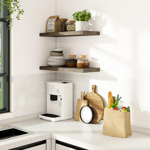 Vivelove Flat Edge Elm Wood Floating Shelf with Invisible Bracket 24”Grey - color: Grey, size: 24”,set of 2
