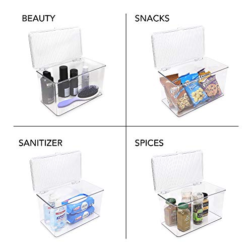 Isaac Jacobs Large Stackable Organizer Bin (10.75” x 6.5” x 6.1”) w Hinged Lid Clear Storage Box Home Office School Fridge Bathroom Kitchen Pantry Container BPAFree Food Safe (Large Clear) - size: Large