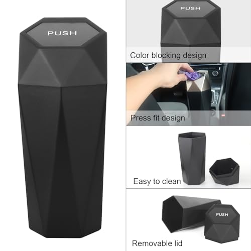 Car Trash Can Bin,Small Garbage Can with Lid,Automotive Cup Holder Mini Cars Trashcan,Portable Car Door Trash Cans,Vehicle Essentials Gadgets Dustbin (2Pcs, Black and Glod) - color: Black and Glod