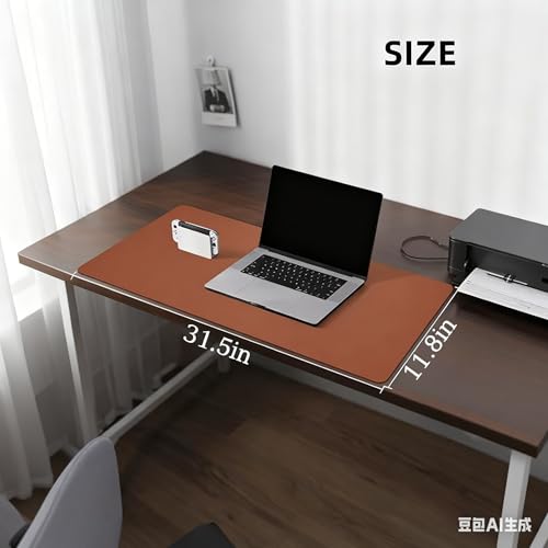 Non-Slip Leather Desk Mat, 31.5" x 11.8" Waterproof Laptop Computer Desk Keyboard Pad, Large Mouse Pad for Office,Work, Home, Decor (Brown) - color: Brown