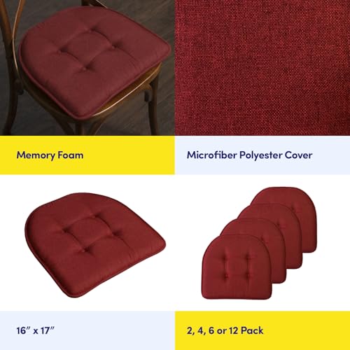 Sweet Home Collection Chair Cushion Memory Foam Pads Tufted Slip Non Skid Rubber Back U-Shaped 17" x 16" Seat Cover, 4 Count (Pack of 1), Wine Burgundy - color: Wine Burgundy, size: 4 Pack, style: Foam Pads