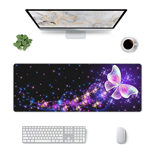 Butterfly Mouse Pad Extended Large Gaming Mouse Pad XL Oversized Desk Pad Stitched Edges 31.5 X 11.8 Inch - color: Black1