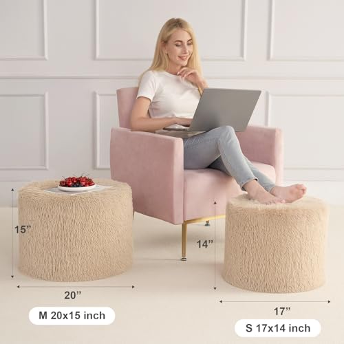 Hansleep Round Pouf Ottoman Foot Rest, Footstool, Brown | High-Density One-Piece Foam, 20 x 15 Inch, Firm & Stable, for Couch, Bedroom, Living Room, Machine Washable Cover - color: Brown, size: 20"D x 20"W x 15"H