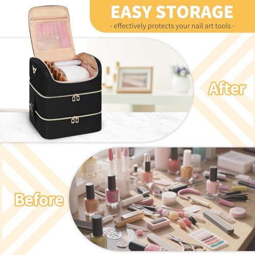 CUBETASTIC Extra Large Nail Polish Organizer - Three Layer Nail Organizers And Storage Bag, Portable Nail Supplies Organizer Case, Travel Carrying Box for Nail Tech Kit/Tattoo/Cosmetic - color: Black, size: 86 Slots