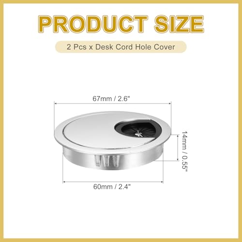 MECCANIXITY 2 Pcs Desk Grommet 2.4 Inch, Zinc Alloy Round Desk Hole Cover Wire Cable Cord Organizer for Home Office Computer Table Cables, 60mm, Dark Silver - color: Dark Silver, size: 2.4 Inch/60mm