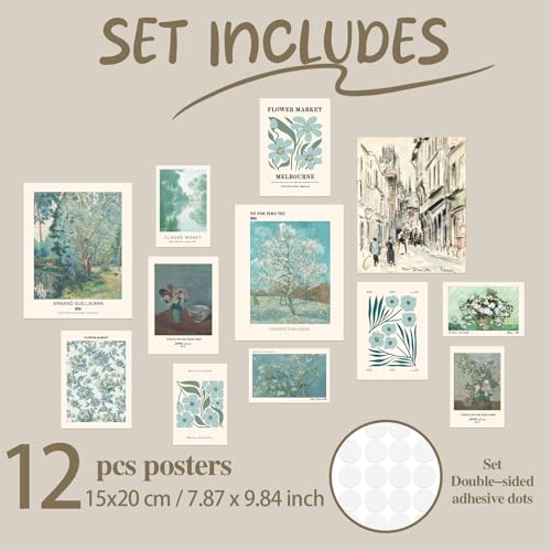 Dazoratix Matisse Wall Art Decor - 12 Pcs Sage Green Emerald Prints Bedroom Exhibition Gallery Abstract Posters Aesthetic Boho Vintage Pictures Painting for Living Room Home Bathroom Dorm (Unframed)