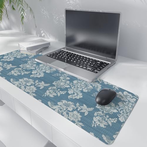 Blue Chinoiserie Mouse Pad,Vintage Blue and White Floral Desk Mat,Big Large Vintage Floral Preppy Trendy Mouse Pad,Girly Gaming Mousepad,Girly Laptop Desk Mat for Dorm Home Office,31.5x11.8In - color: XL Blue White
