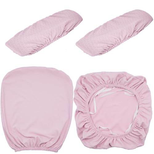 Tallew 4 Pcs Office Chair Covers Set Computer Universal Protective Stretchable Chair Seat Covers Desk Armrest Slipcovers Pads Office Cushion Backrest for Rotating(Pink) - color: Pink
