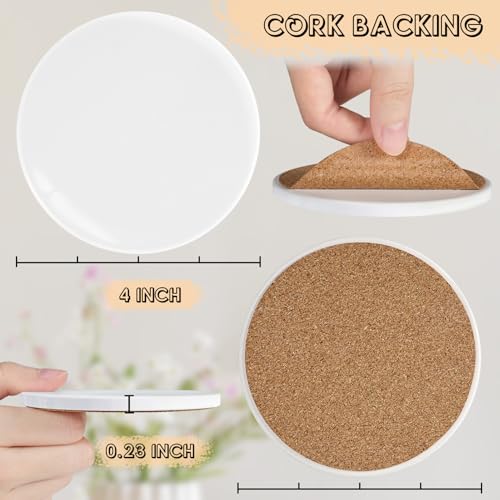 24 Pieces Sublimation Coasters, GOH DODD Glossy Ceramic Tiles Glazed Blanks with Cork for Alcohol Ink Painting Heat Transfer Housewarming Gifts Wedding Arts Crafts School Education, 4.25 Inch, Round - size: 4.25 Inch-24 Pieces-Round