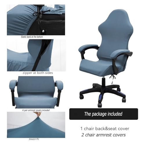 Gaming Chair Cover Set with Armrest Covers, Stretch Ruffled Slipcover for Racing Office Computer Reclining Chairs (Gray-Blue) - color: Gray-blue