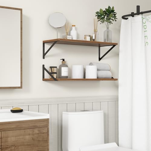 Fun Memories 27.5" W x10 D Floating Shelves, Large Wall Shelves 27.5 Inch Long, Set of 2, Farmhouse Wood Floating Shelf Wall Mounted, Deep Shelves for Bathroom, Living Room, Kitchen, Walnut Color - color: Walnut, size: 27.5"W x 10"D
