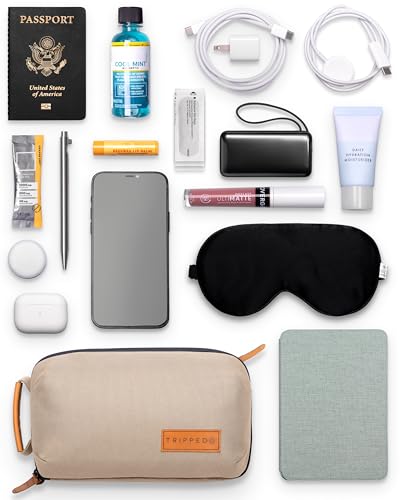 Tech Bag Organizer - Small Electronics Organizer Pouch for Travel - Premium Travel Case with Leather Accents - Mesh Pocket for Cables, Cords and Chargers (Tan) - color: Tan
