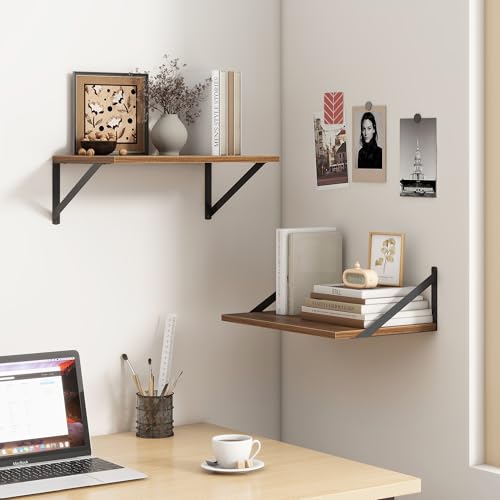 Fun Memories 18" W x12 D Floating Shelves, Farmhouse Wall Shelves Home Decor Shelf, Deep Bathroom Shelf with Bracket, 12 Inch Deep Wall Shelves for Living Room, Kitchen, Bedroom, Walnut, Set of 2 - color: Walnut, size: 18"W x 12"D
