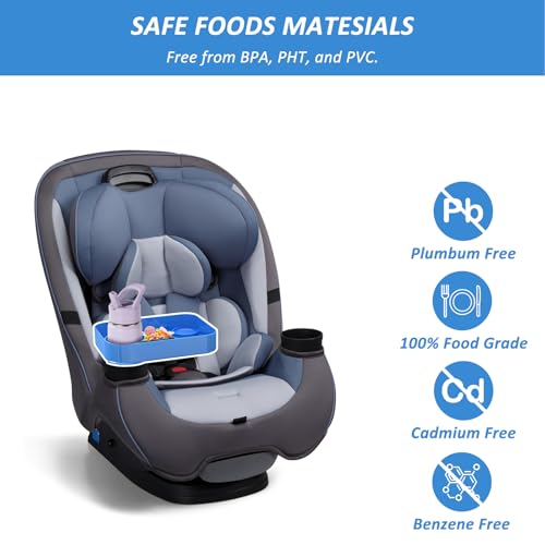 Car Seat Snack Tray for Toddlers, Reduces Mess Square Travel Tray Cup Holder Snack Tray, Durable Car Food Tray for Kids, Universal Fit Kids Travel Road Trip Essentials (Blue) - color: Blue