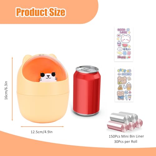 Cute Desktop Tiny Trash Can with Flip Lid, Creative Kawaii Bear Mini Wastebasket, Portable Countertop Dustbin for Office Kitchen Vanity Tabletop Bedroom (Yellow) - color: Yellow