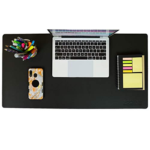 POCHAR Vegan Leather Desk Mat 31" x 16" - Desk Pad Protector for Desktop | Non-Slip PU Leather Dual-Sided Office Desk Blotter for Laptop Mouse Keyboard - Waterproof Writing Signing Pad, Black - color: Black