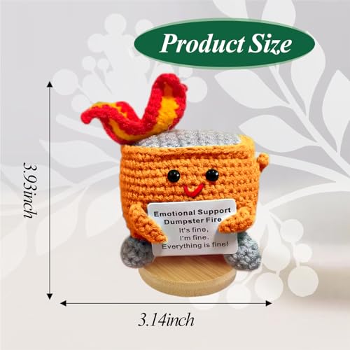 Emotional Support Dumpster Fire - Positive Crochet Birthday Easter Basket Stuffers Essentials Gift for Women Men Girls Coworker Friend, Handmade Knitted Doll for Home Office Accessories Decor (Orange) - color: Orange
