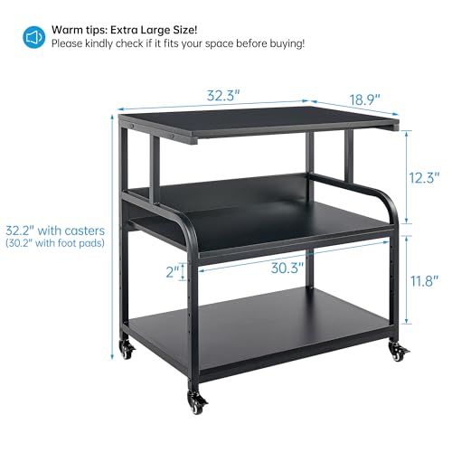 Fannova 32.3" x 18.9" Extra Large Printer Stand Table with Adjustable Storage Shelf, 3 Tier Rolling Printer Cart with Industrial Wheels for Home Office, Black - color: Black, size: 32.3"W x 18.9"D x 32.1"H