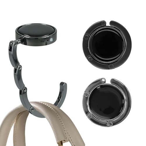 kwmobile Purse Hook for Table - Set of 2 Purse Holder - Folding Handbag Hanger - Portable Bag Holder - Bag Hooks for Desk - Table Hook Black/Dark Slate - color: black / Dark Slate