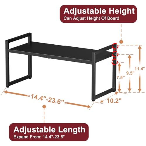 Expandable Kitchen Storage Shelves,110LBS Heavy Duty Metal Garage Shelving Units For Pot Pans Appliance,Adjustable Small Storage Shelf Rack Organizer For Kitchen Countertop Under Cabinet Garage Pantry - size: 1 Tier:10.2"D x 23.8"W x 11.4"H