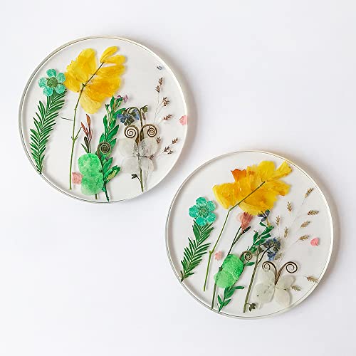 Floral Coasters for Drinks: Handmade Resin Coasters Tabletop Protection Cup Mat Round Coaster Set with Real Flower for Women Coffee Table Home Decor (Set of 6)