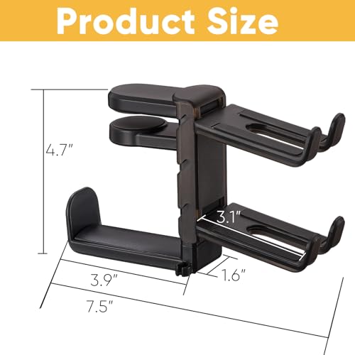 3 in 1 Under Desk Headphone Hanger with Adjustable Clamp Mount, 2 Controller Slots & 1 Headset Universal Holder Stand, Rotatable Hook Rack & Cable Organizer, for Home Gaming Xbox ps5 - Black - size: Black - 1 Headphone & 2 Controllers