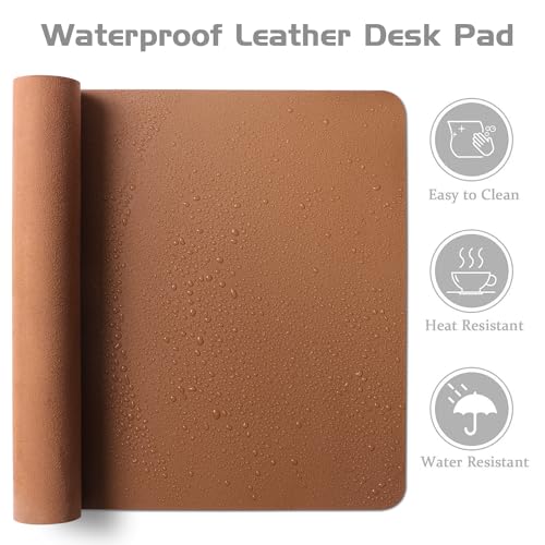Aothia Leather Desk Pad Protector, Office Mat, Large Mouse Pad, Laptop Desk Pad, Non-Slip PU Leather Blotter, Waterproof Writing Pad for Office and Home (Brown, 47" x 17") - color: Brown, size: 47" x 17"