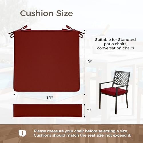 UNIKOME Outdoor Chair Cushions Set of 4, Water Resistant Patio Seat Cushions with Ties for Outdoor Furniture, High-Density Foam, UV & Fade Resistant, Piped Edge – 19" x 19" x 3", Wine Red - color: 04 Wine Red, size: 19" W X 19" D X 3" H