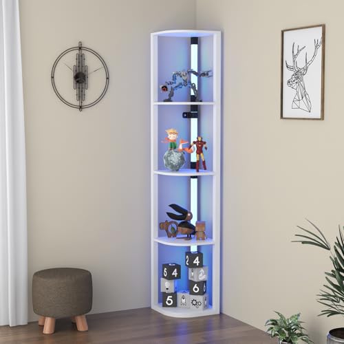 VTRIN Corner Shelf with Light, Floor Lamps with Shelves for Living Room, Small Space, Modern Home Decor Stand Sturdy 5-Tier Corner Bookshelf Cabinet Display Shelf for Collectibles, White - color: White