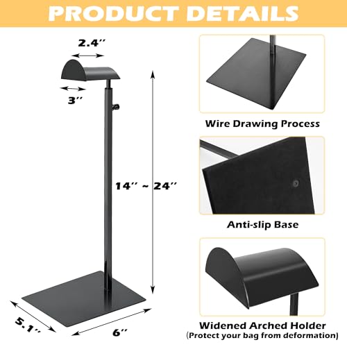 Royxen 3 Pack Purse Holder, Purse Display Stand with Adjustable Height, Bag Stands for Display, Stainless Steel Purse Rack for Bags Organizer (Black) - color: Black