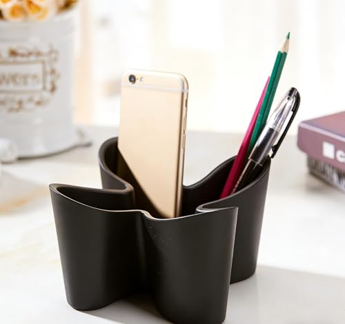 Khakho Flower Shape Remote Control Holder,Desk Organizer Storage Container, Office Supplies Desktop Organizer Rack,Multi-Functional Remote Control Box (Black) - color: Black