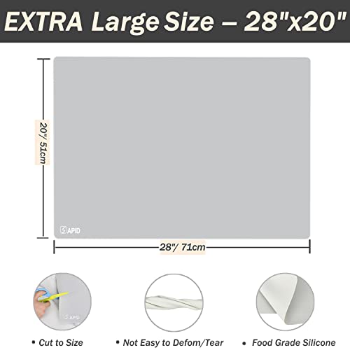 1.5MM Extra Thick Placemats Extra Large Silicone Mat 28" x 20" Heat Resistant Mat for Kitchen Countertop Protector, Washable Place Mats Silicone Mats for Kitchen Counter Mat Table Mat, Grey, Sapid - color: Gray, size: 28" x 20"