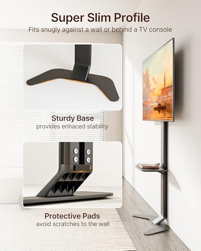 Ultra Slim Tall Floor TV Stand for 37-86 Inch TVs, Modern Curved Base with Shelf, Adjustable Height & Tilt, Space-Saving Design with Cable Management, Fits VESA 600x400mm, Black - color: Black, size: Tall - 61.8" H