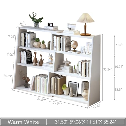 IOTXY Wooden Extendable Shelf Bookcase - 3-Tier Ladder Low Short Bookshelf for Small Space or Corner, White, L - color: White, size: Large