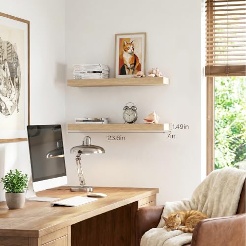 Bathroom Floating Shelves for Wall-23.6'' Wall Mounted Shelves Over Toilet Farmhouse Home Decor Display Bookshelf,Set of 2,Oak - color: Oak, size: 23.6"