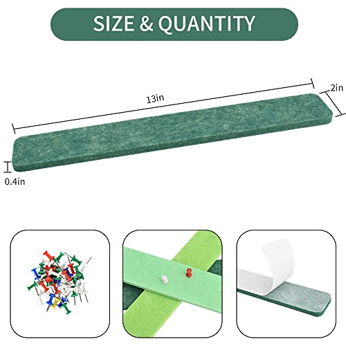 Vuzvuv 8Pcs Green Cork Board Bar Strips with 50 Pushpins & Sticky Notes, Self-Adhesive Bulletin Board Strips No Damage for Wall, Felt Pin Board for Paste Notes, Photos, Schedules Office Decor - color: Green