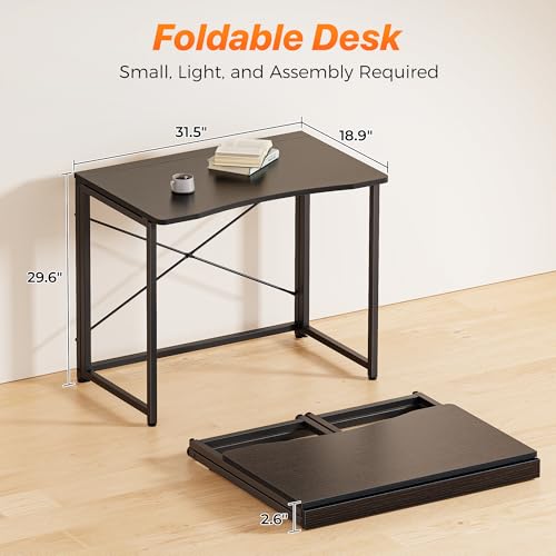 Huuger Folding Desk for Small Spaces, 31.5 Inch Foldable Computer Table, for Home Office, Study, Bedroom, Dorm, Space Saving, Small Writing Work Office Computer Desk, Easy to Fold, Black - color: Black, size: 18.9"D X 31.5"W