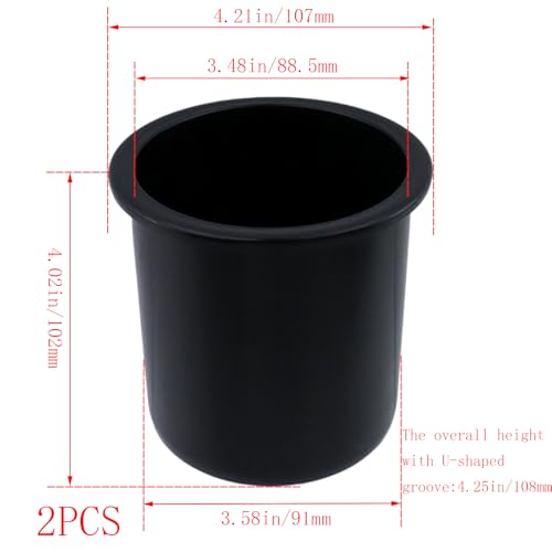 Dnyta 2Pcs 4.2" x 4" Black Plastic Cup Holder Insert, Sofa Recliner Car Seat Cups Holder Replacement, Poker Table Cup Holders, for Table, Sofa, Boats, Truck, Car - color: 2pcs, Black, size: 4.2" x 4", Bottom U-shaped groove