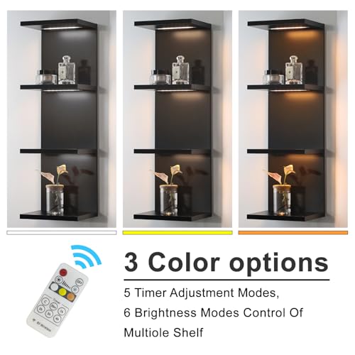 4 Tier LED Wall Shelf - Modern Floating Shelves for Makeup Vanity, Bedroom, Living Room | Easy Install Cosmetic & Display Lack Shelf, Black - color: 4l-black