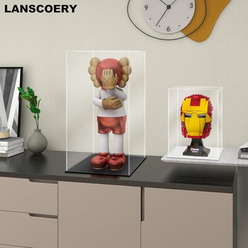 LANSCOERY Acrylic Display Case, Assemble Showcase Display Box for Collectibles, with Dustproof & Seamless Display Design, 5.9x7.1x13.8inch Black Base - color: Black, size: 5.9x7.1x13.8inch; 15x18x35cm