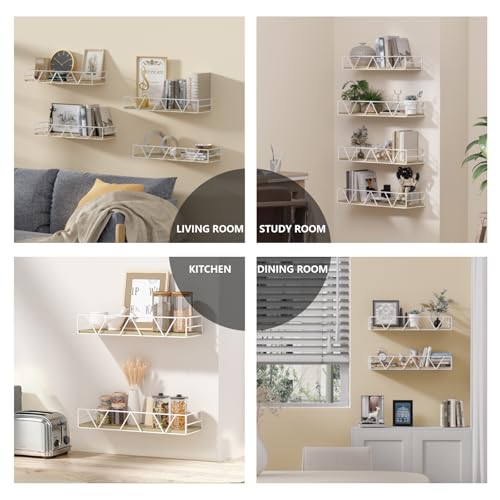 Amaoot Floating Shelves Set of 3, Home Wood Wall Shelf, Farmhouse Shelf for Bedroom, Wall Mounted Floating Shelf for Living Room, Bedroom, Bathroom, Kitchen, Office (White-4pcs) - color: White-4pcs
