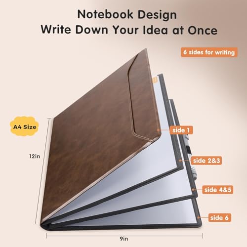 CoBak 6 Sides Portable White Board 12x9 inch (A4) - Notebook Design Dry Erase Small Board with Pocket and 3 Markers, Anti-Ghosting Surface for Office, School, Homeschool with Gift Box (Brown) - color: Brown, size: 12" X 9" X 6 Sides